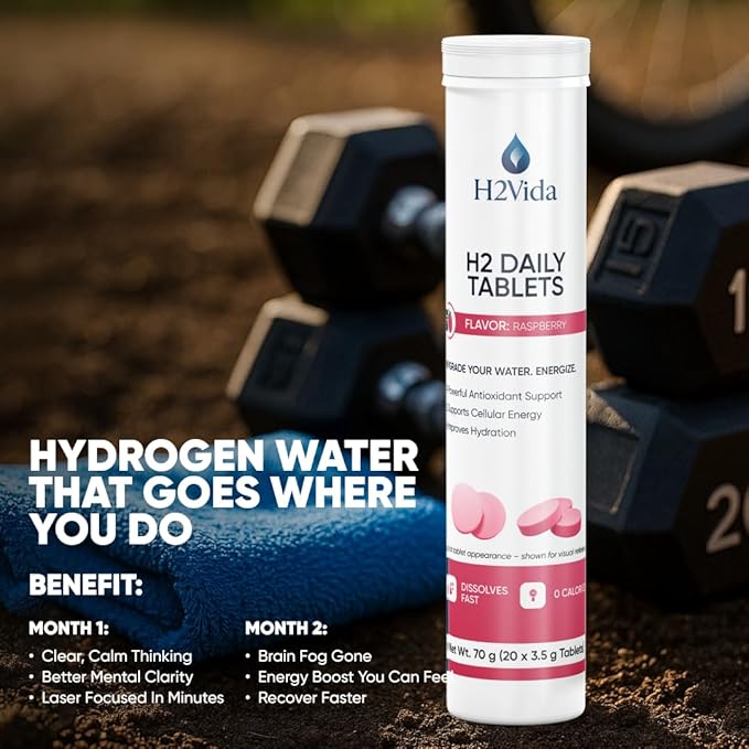 Hydrogen Water Tablets – Magnesium Supplement for Energy, Detox, Hydration & Focus – Energy Booster – 1Pack Raspberry Flavored 20 Tablets