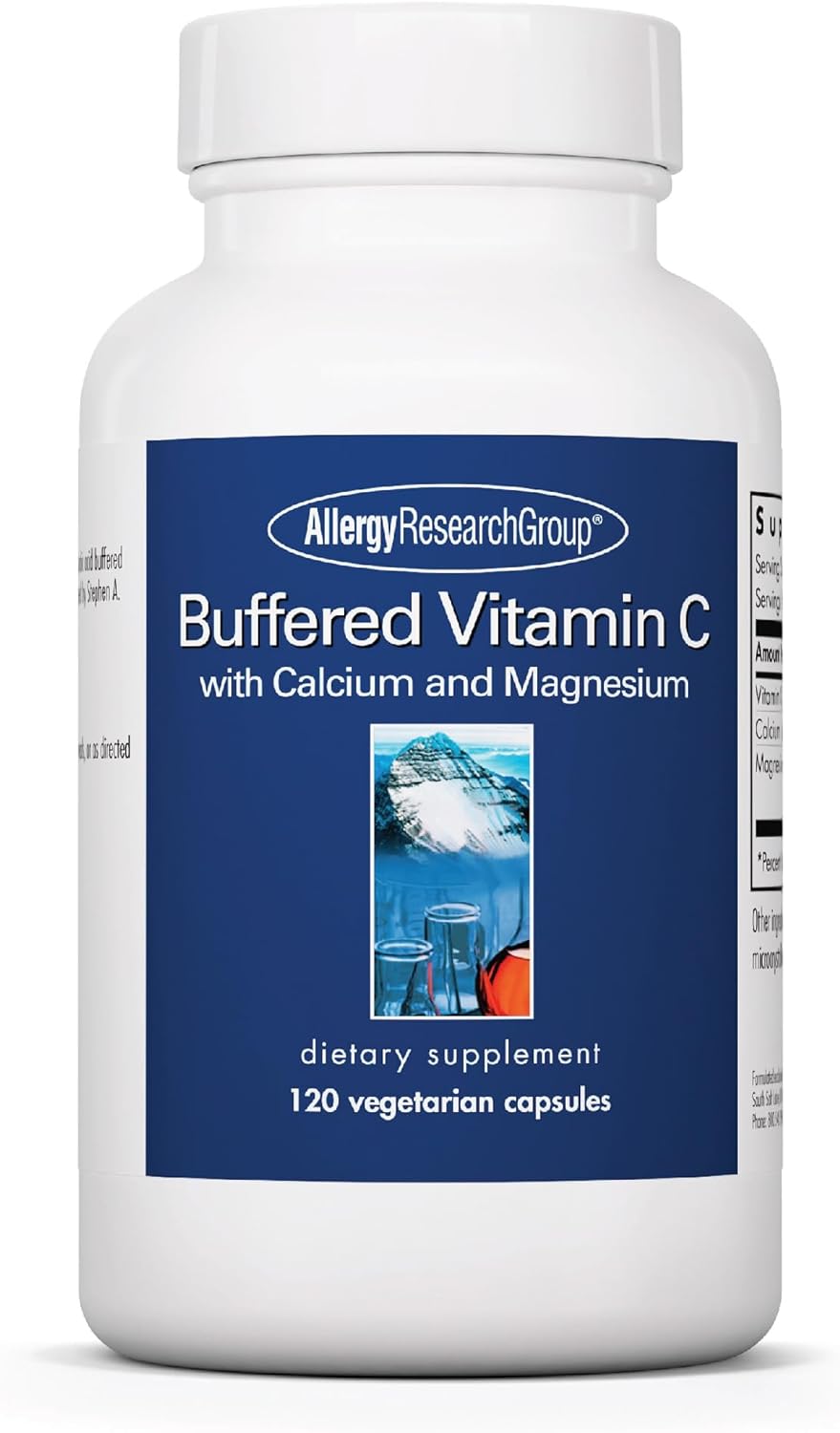 Allergy Research Group Buffered Vitamin C - Buffered Vitamin C 100mg per Serving, Ascorbic Acid Powder Capsules with Calcium Magnesium Complex, Immune Health - 120 Capsules