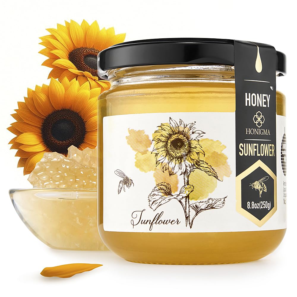 HONIGMA® Raw Sunflowers Honey | Exquisite Taste | 100% Pure | Unpasteurized | Unfiltered | Partially crystallized | 250g/8.8oz