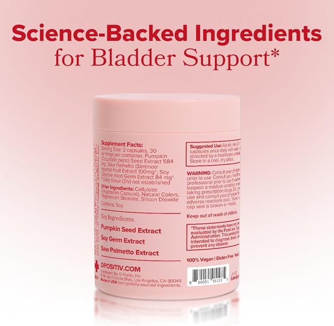 O Positiv URO Bladder Control Supplement for Urinary Urgency, Frequency, Leakage with Pumpkin Seed Extract, Soy Germ Extract, Saw Palmetto, 30 Servings (Pack of 1)