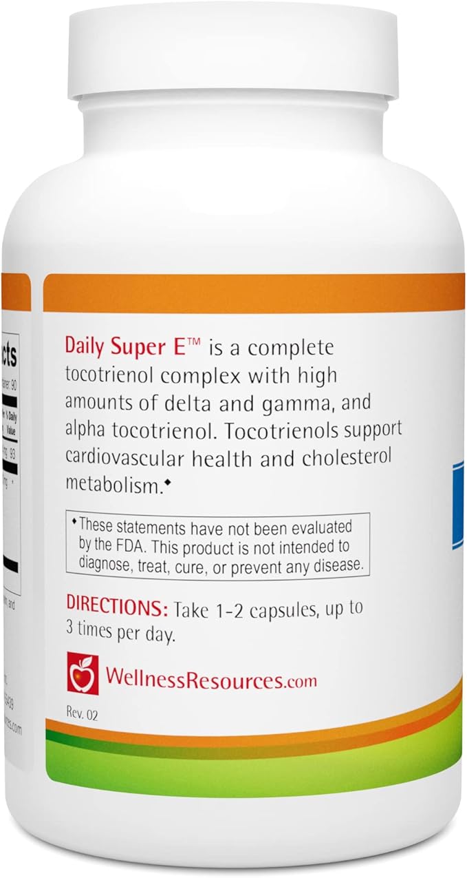 Wellness Resources Daily Super E Tocotrienol Complex - Full Spectrum Vitamin E with Delta, Gamma & Alpha Tocotrienols for Antioxidant Protection, Soy-Free, Natural Source, Non-GMO (180 Caps)