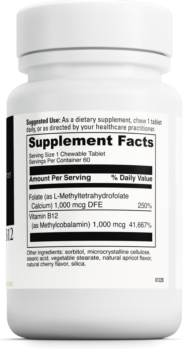 DAVINCI Labs Active Folate B12 Chewable - Dietary Supplement to Support Heart Health, Healthy Nerves, Immune Function and Energy Production* - with Folate and Vitamin B12-60 Chewable Tablets