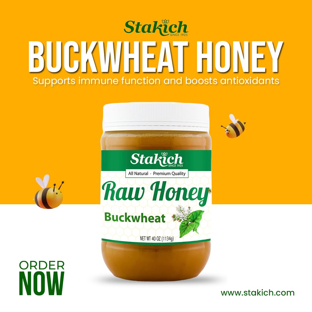 Stakich Buckwheat Antioxidant Raw Honey - Pure, Unprocessed, Unheated, Kosher (40 ounce))