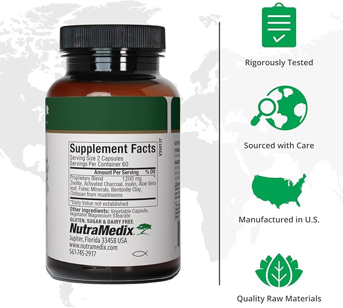 NutraMedix Binder Plus - Comprehensive Toxin Binder & Body Detoxifier - Prebiotic Antioxidant Support + Inulin, Bentonite, Aloe Vera, Activated Charcoal, Fulvic Minerals & Chitosan (120 Capsules)