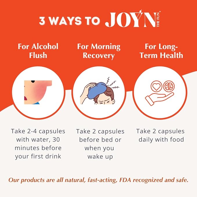 JOYN Supplement for Alcohol Flush Prevention, Detox, Liver Support, Asian Glow Relief | Feel Better Before & After Drinking | Vitamin with DHM, Milk Thistle, Glutathione, Vitamin B12 | 10 Servings