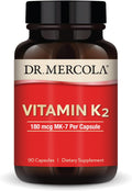 Dr. Mercola Vitamin K2-180 mcg Vitamin K2 as MK-7 - Supports Healthy Arterial Function & Heart Health - Non-GMO, Gluten-Free & Dairy-Free - 90 Capsules (90 Servings)