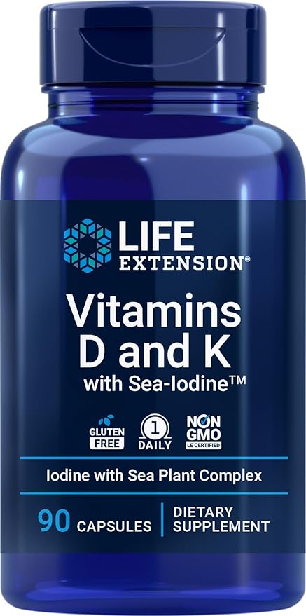 Life Extension Vitamins D and K with Sea-Iodine, 90 Capsules