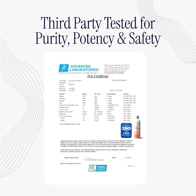 Rho Nutrition Liposomal Vitamin C – Ultra High Absorption Liquid Vitamin C Supplement - Supports Immune System, Collagen Production, and Overall Health for Men and Women