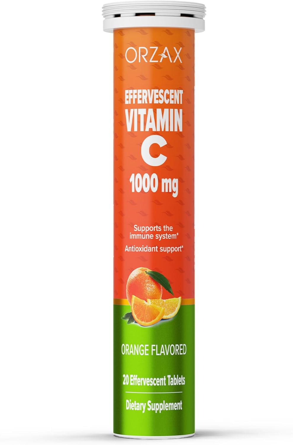 ORZAX Vitamin C 1000 mg Effervescent Tablets | Sugar Free, Gluten Free, GMO Free | Dissolvable Vitamin C Supplement for Immune Support & Antioxidant Support | Orange Flavored (1000mg - 20 Tablets)