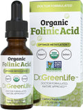Dr. Green Life USDA Organic Folinic Acid Drops - 500 mcg per Drop | Methylation Support B9 Supplements for Kids & Adults | Supports Neurological Function, Nervous System Health & DNA Synthesis