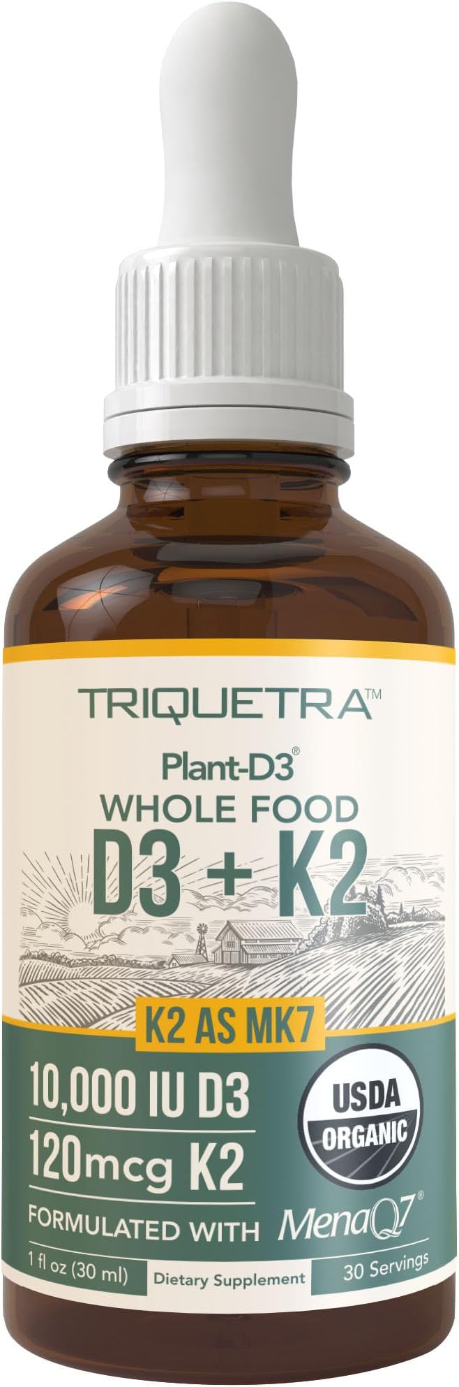 Organic Plant D3 K2 vitamin 10000 iu - AllTrans MK7 from MenaQ7 (120 mcg K2) - 100% Organic & Plant-Based Sublingual D3 Drops 10,000 iu (Cholecalciferol), Vegan - Supports Immunity, Bone, Brain 3-Pack