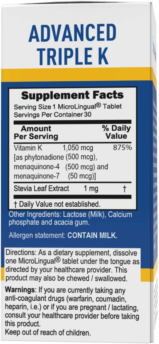Superior Source Advanced Triple K - Bone Health & Strength Support Supplement - Immunity Support Formula with Vitamins K1 & K2 - Vitamin Aids Calcium Absorption - 30 Instant Dissolve Tablets