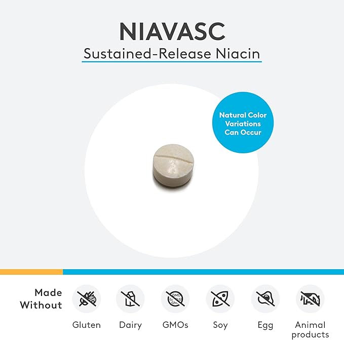 XYMOGEN NiaVasc Niacin 500mg - Sustained-Release Niacin for a Lesser Flushing Effect - Supports The Maintenance of Healthy Blood Lipids (120 Time-Release Tablets)