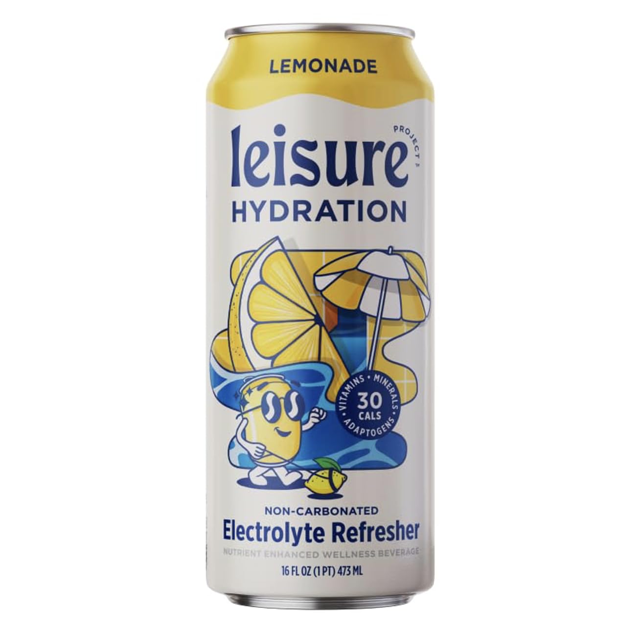Leisure Hydration Non-Carbonated Electrolyte Refresher, Lemonade Flavor - Low Sugar Nutrient Enhanced Water Beverage - Get The Best Hydration Packed w/ Magnesium & Ashwagandha For Mood & Stress Support, Non-GMO, 16 oz (12-Cans)