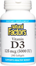 Natural Factors, Vitamin D3, 5,000 IU, Supports Joint, Bone & Immune Health, 240 Count (Pack of 1)