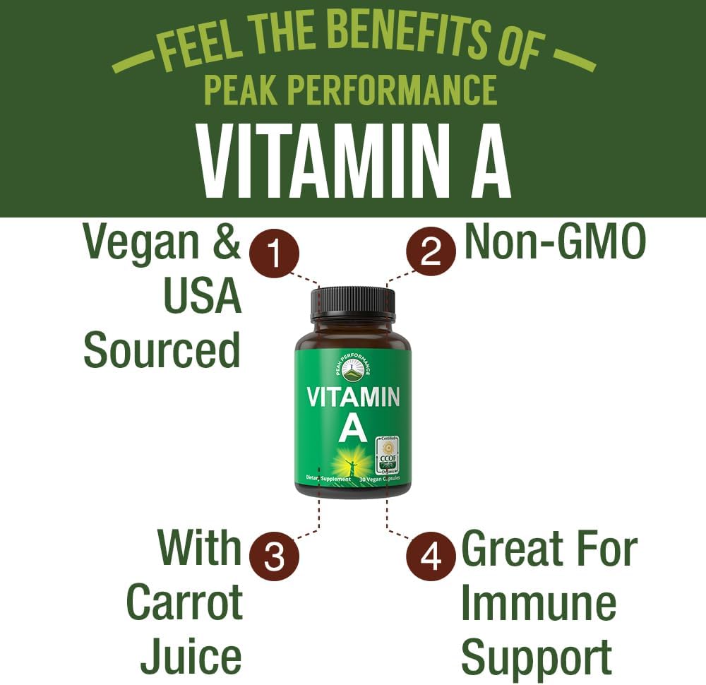 Certified Organic Vitamin A 5000 IU Supplement Capsules High Potency Vitamins. for Adults, Men, Women, Kids. Made with Organic Carrot Juice. Great for Immune, Skin, Eye Support. Non GMO, Vegan Pills