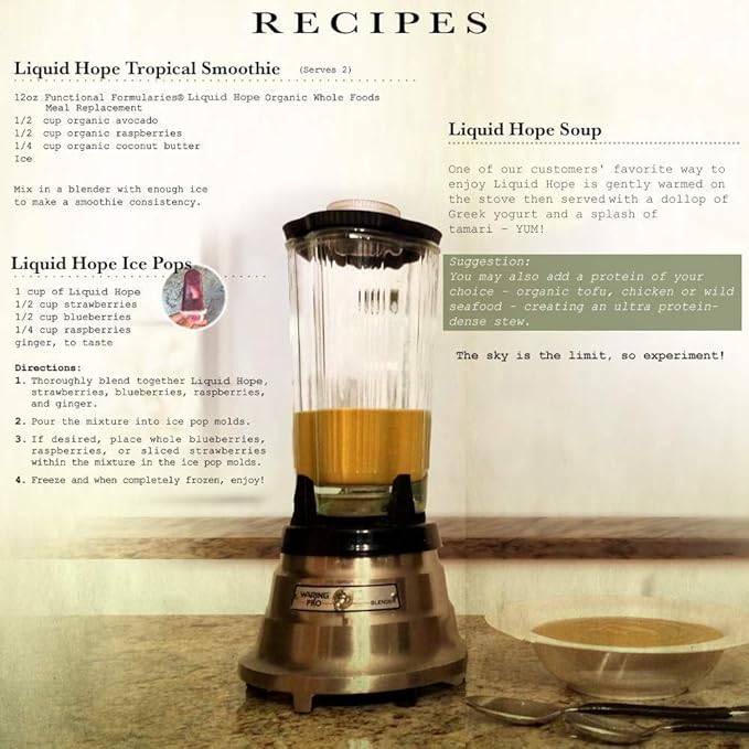 FUNCTIONAL FORMULARIES Liquid Hope Organic Tube Feed Formula, 23g Protein, 8g Fiber, Meal Replacement, 12 Oz (24 Pack)