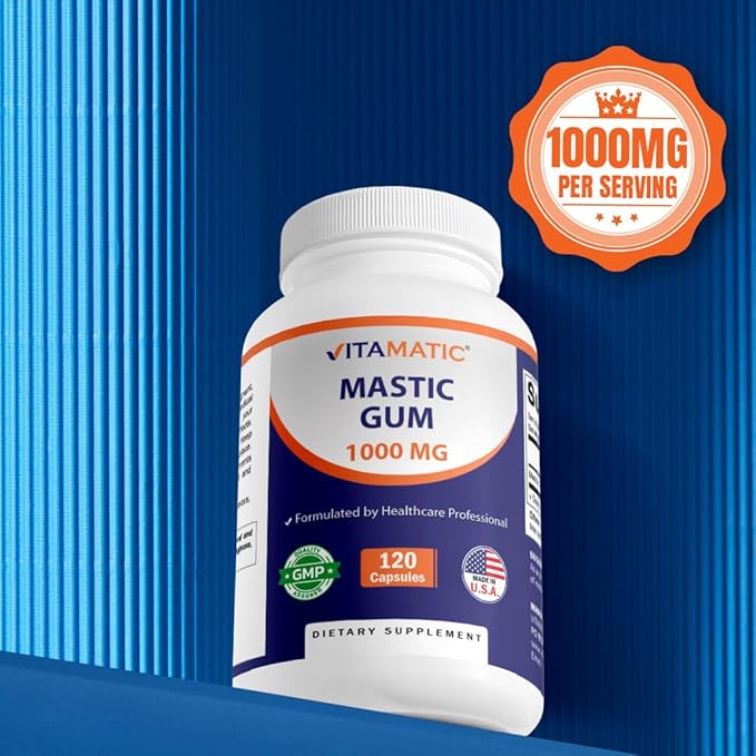 Vitamatic Mastic Gum 1000mg per Serving - Support Digestive Function, Gastrointestinal Health, Immune and Oral Wellness, 120 Capsules