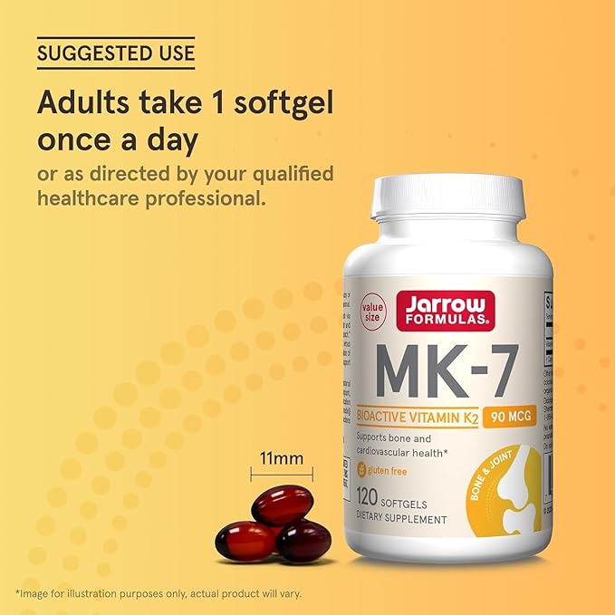 Jarrow Formulas MK-7 90 mcg - Bioactive Form of Vitamin K2-120 Servings (Softgels) - for Bone & Cardiovascular Health - Vitamin K2 MK-7 Dietary Supplement - Gluten Free (Pack of 2)