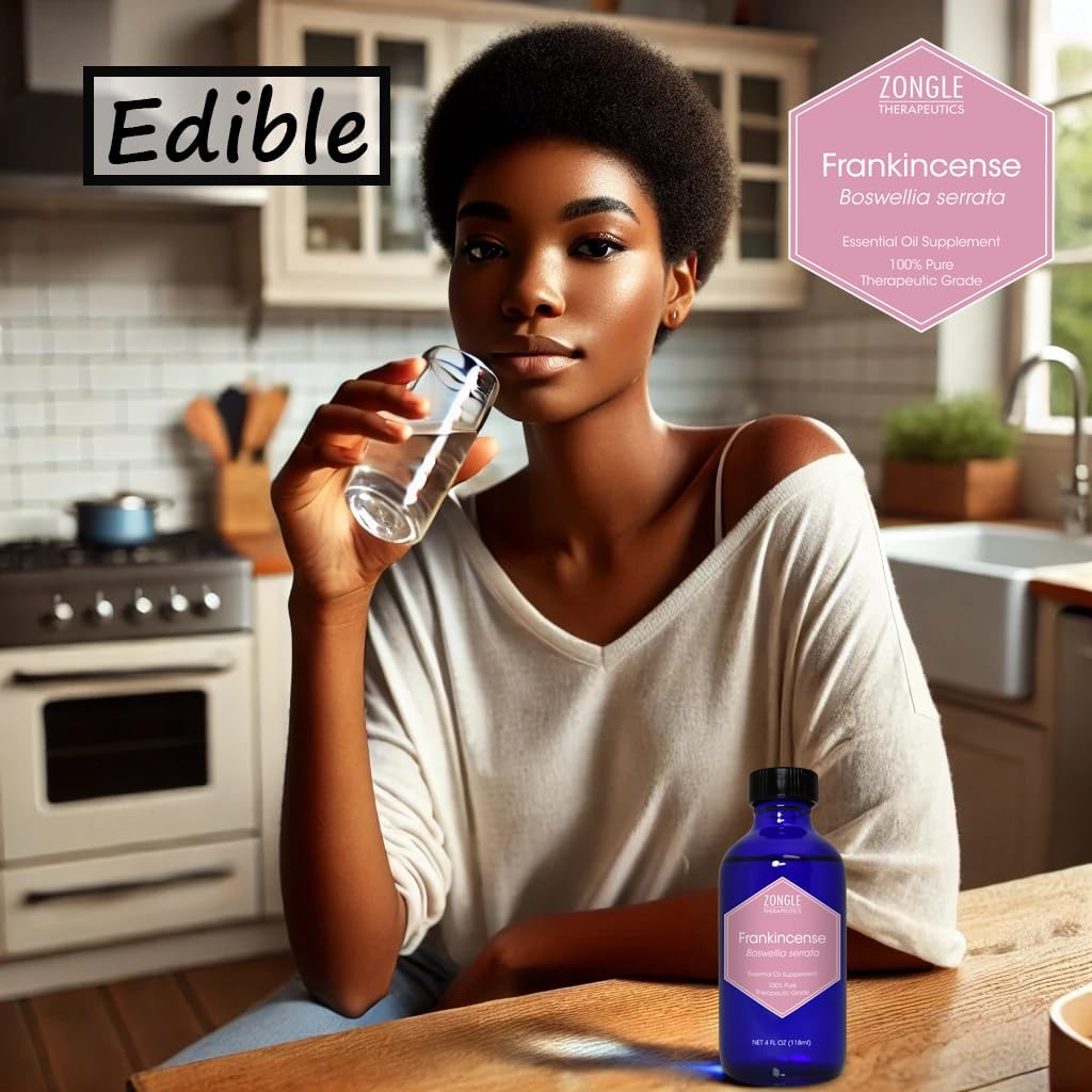 Frankincense Essential Oil, Supplement, for Face – 100% Pure, Frankincense, Resin, Oil, Boswellia Serrata, Edible, by Zongle Therapeutics, 4 OZ