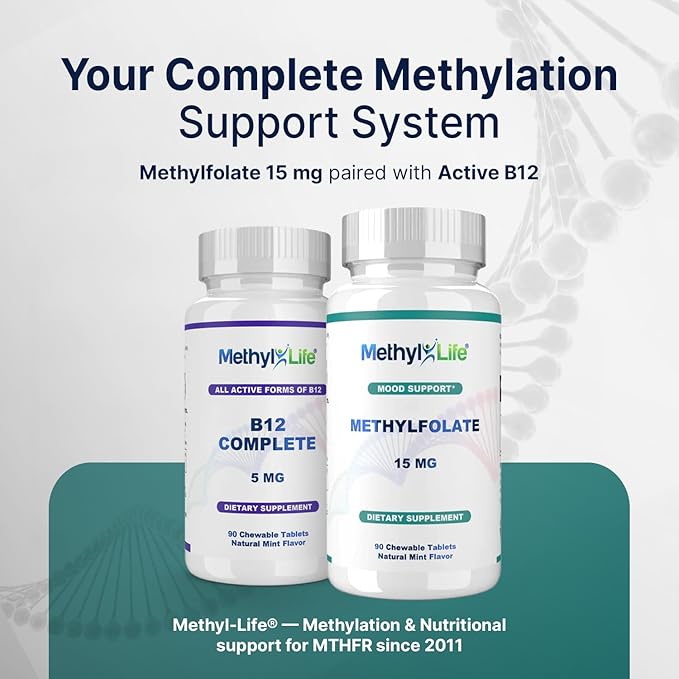 Methyl-Life® L-Methylfolate 15 mg for Women & Men – Active Folate Supplement with ultrapure Cerebrofolate® (L-5-MTHF Calcium) – High Bioavailability B9 Support – Tasty Chewable Tablets | 90 Count