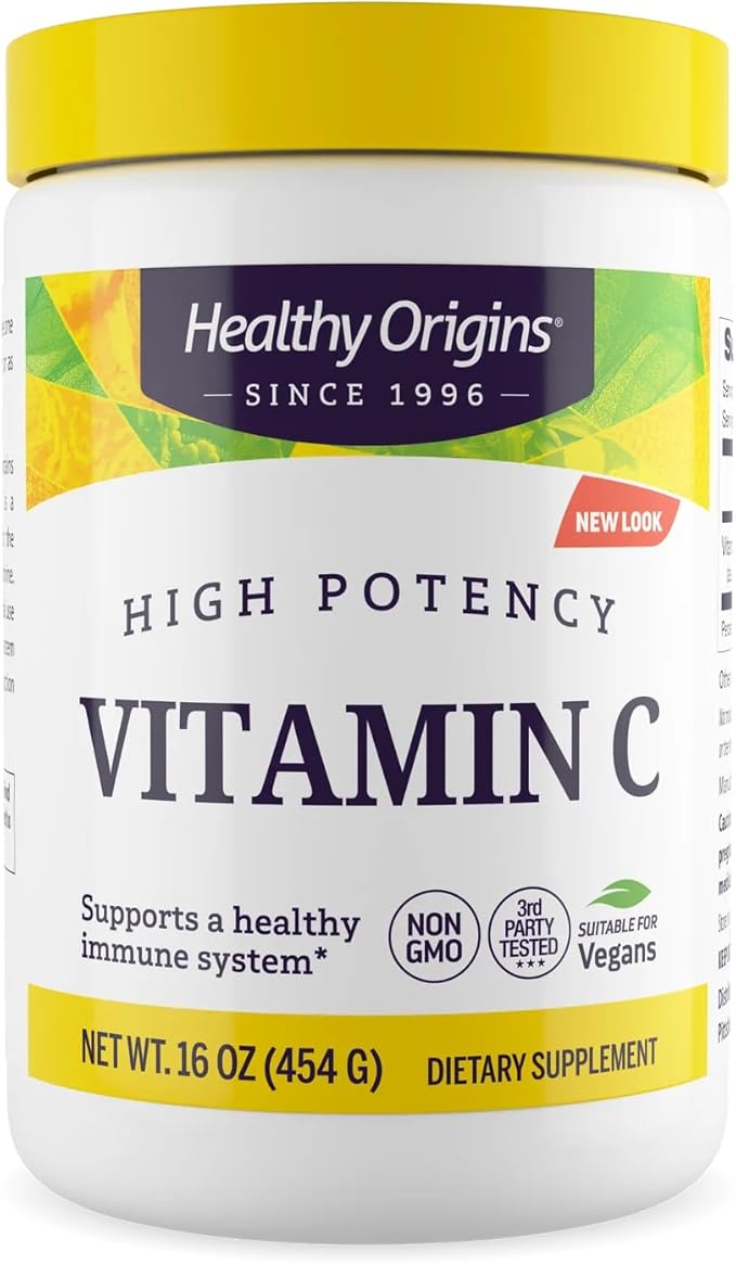 Healthy Origins Vitamin C Powder 1,000 mg (Non-GMO Tested, High Potency, Immune Support, Vegan) 16 Oz