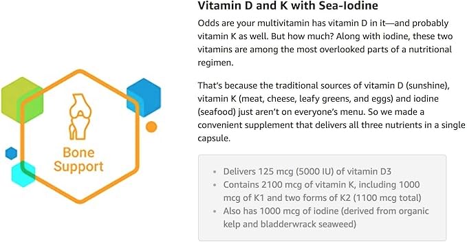 Life Extension Vitamins D and K with Sea-Iodine, 90 Capsules