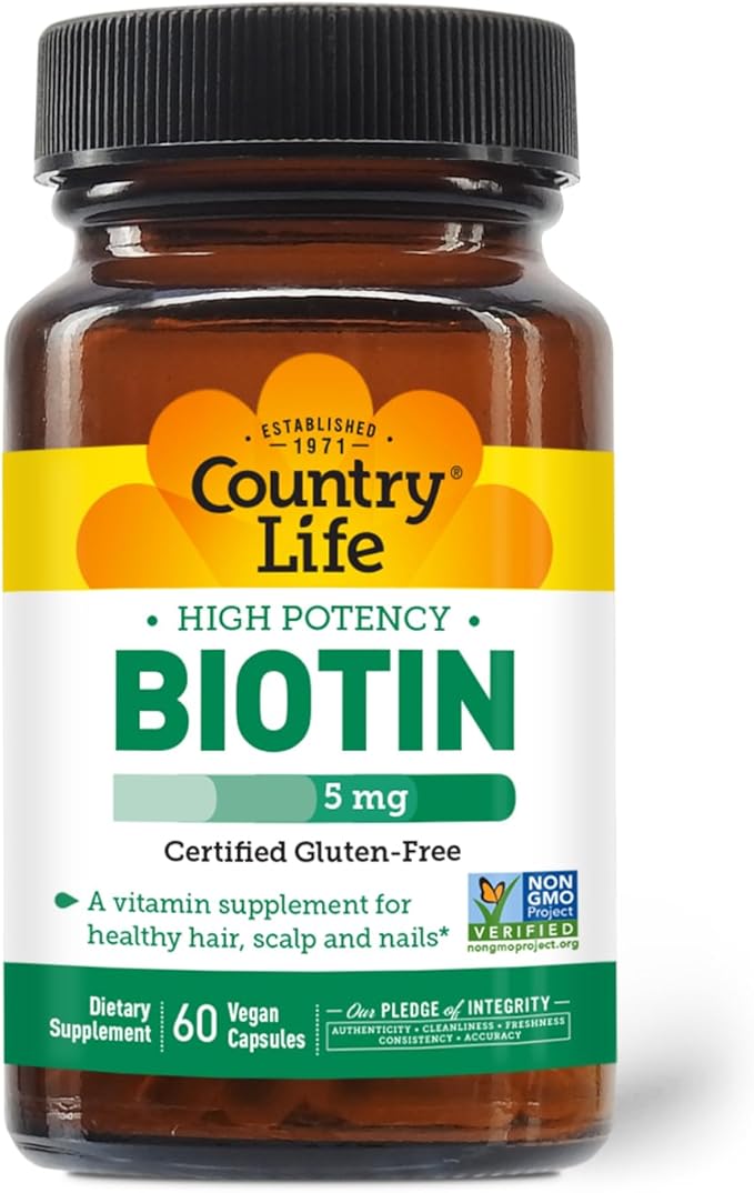 Country Life - Biotin High Potency, 5 mg - 60 Vegan Capsules