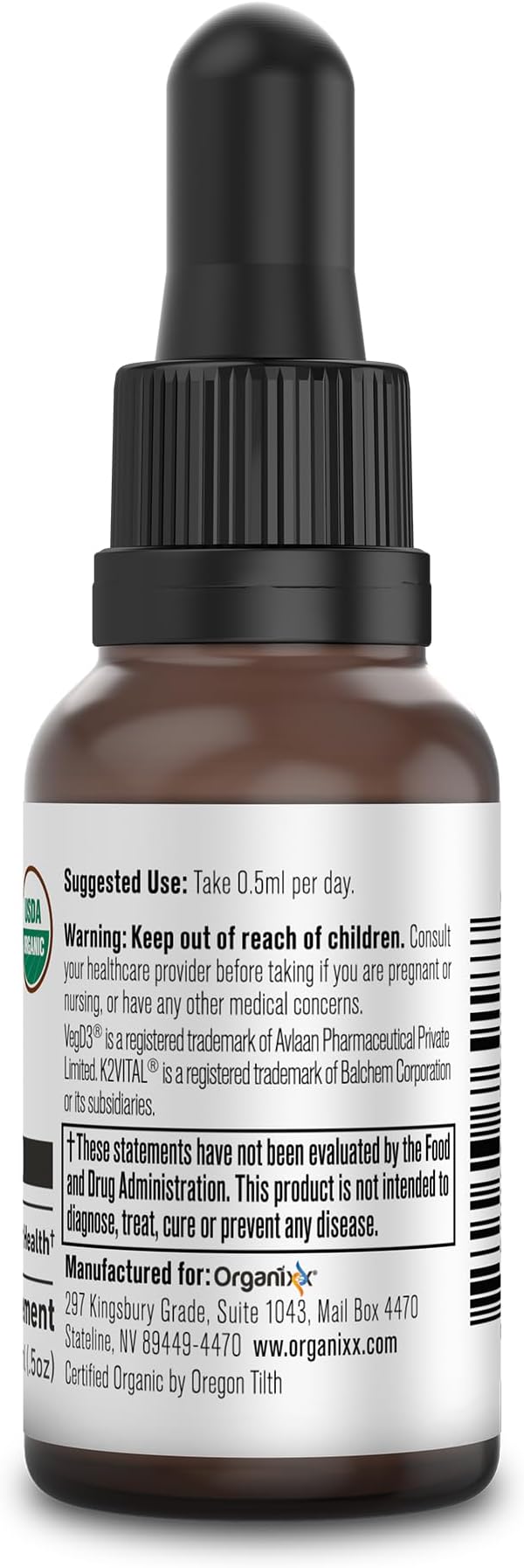 Organixx D3 K2 Supplement, Supports Bone and Immune Health, Bioavailable and Easy Absorption Formula with MCT Oil, for Overall Wellness, Clean Nutrient Blend, Non GMO, 15 ML, 30 Servings
