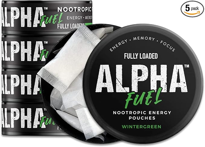 Fully Loaded Alpha Fuel Nootropic Pouches (Wintergreen Fuel) - Nootropic Energy Pouches with Caffeine, Alpha GPC, Tyrosine, Taurine, Guarana and More