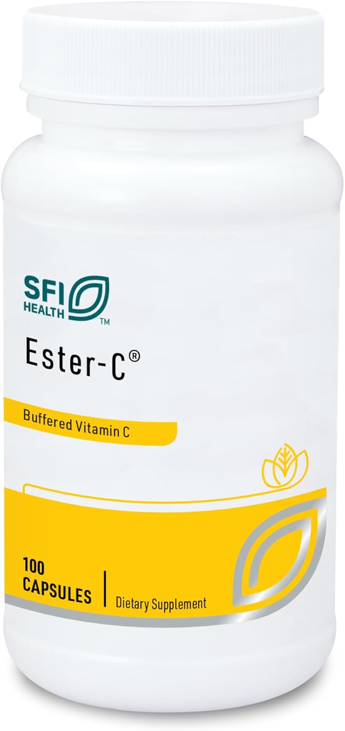 Klaire Labs SFI Health Ester-C - 500 mg Buffered Vitamin C - Non-Acidic Form Designed to Be Gentle On The Stomach - Immune & Antioxidant Support - Hypoallergenic (100 Capsules)