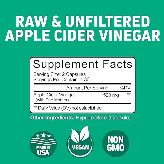 Herbtonics Raw Apple Cider Vinegar Capsules 1500mg with Mother | Weight Management, Detox & Digestion Formula with GLP-1 Support | Unfiltered ACV for Metabolic Support | 60 Vegan Capsules