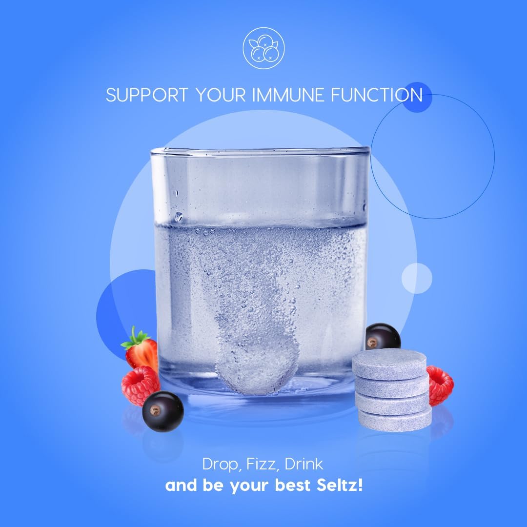 Seltz® Support Your Immune Function – Effervescent Vitamins with Vitamin C, Elderberry & Zinc for Daily Immune Support – Berries Flavor, 20 Tablets (Pack of 6)