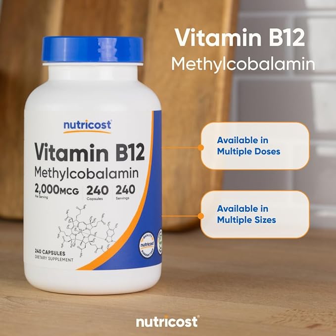 Nutricost Vitamin B12 (Methylcobalamin) 2000mcg, 240 Capsules - Vegetarian Caps, Non-GMO, Gluten Free B12 Supplement (Pack of 2)