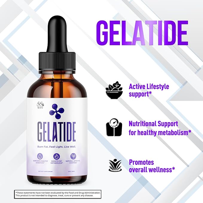 (2 Pack) Gelatide Drops, Official Gelatide Health Support Formula with All Natural Ingredients, Advanced Active Lifestyle Support Supplement Max Strength Vitamin Formula for Women & Men (60 Servings)
