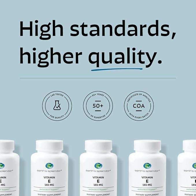 Earth's Splendor Vitamin E, 120 Softgels, 185mg Vitamin E, 4 Month Supply