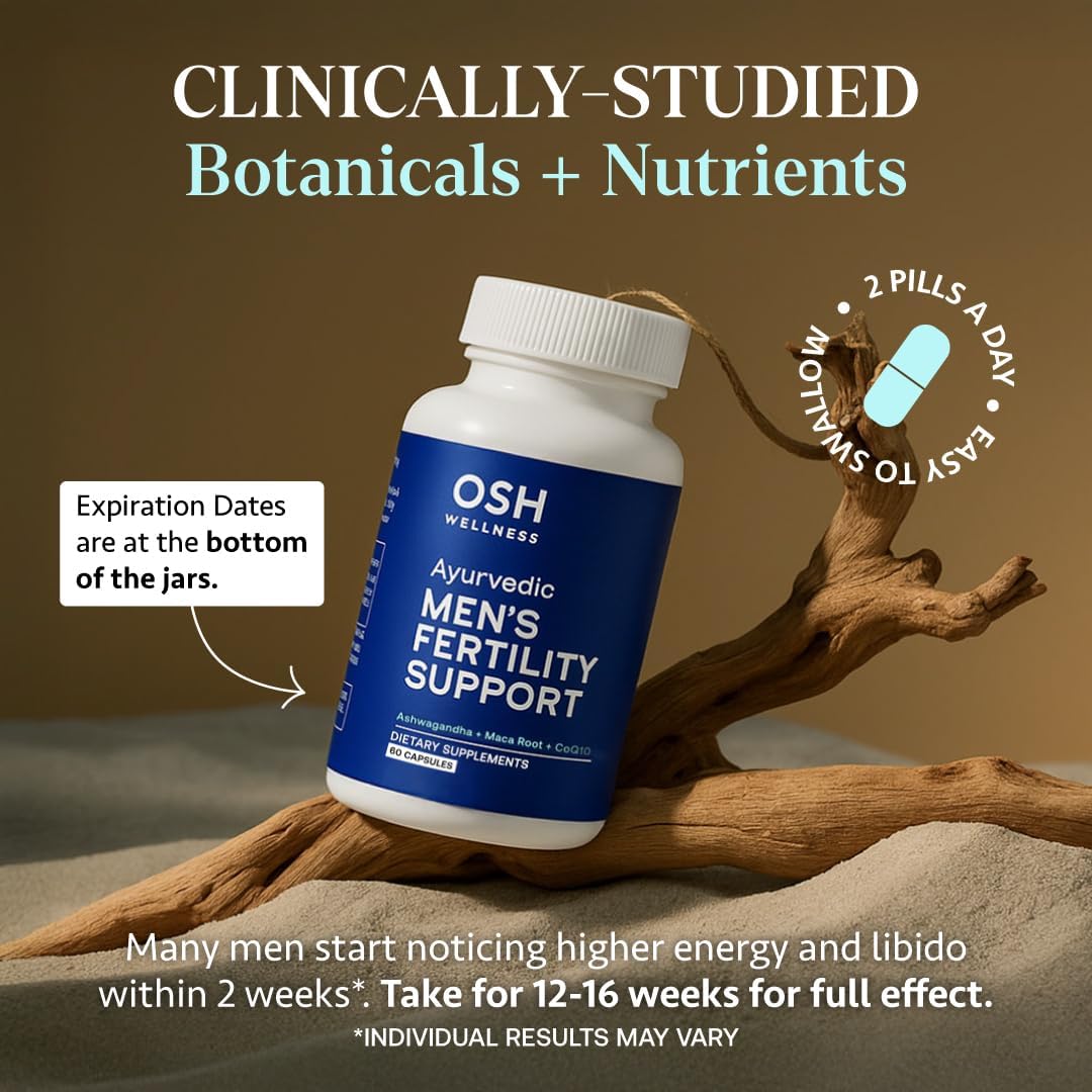 Osh Wellness Men's Fertility Support & Prenatal Vitamins, Ayurvedic support for Conception, Sperm Count, Motility & Volume - With Ashwagandha, Maca, CoQ10, Zinc (Pack of 1, Men Fertility Support)