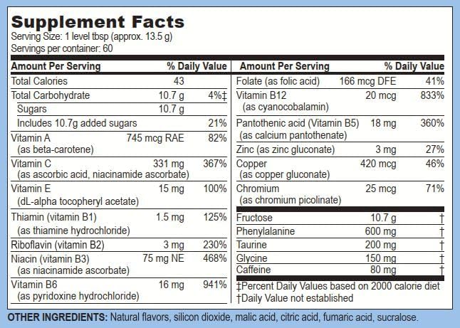 Life Enhancement Wow Drink Powder with B12, Niacin, Caffeine, Taurine, Phenylalanine, Vitamin C, & More Multivitamin - Anti Aging Powder with Low-Calorie Brain Boost - 60 Servings