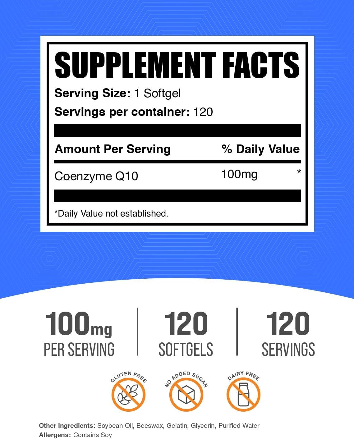 BulkSupplements.com CoQ10 100mg Softgels - CoQ10 Nutritional Supplements, Coenzyme Q10 100mg, CoQ10 Supplement - Hearth Health Supplement, 1 CoQ10 Softgel per Serving, 120 Softgels