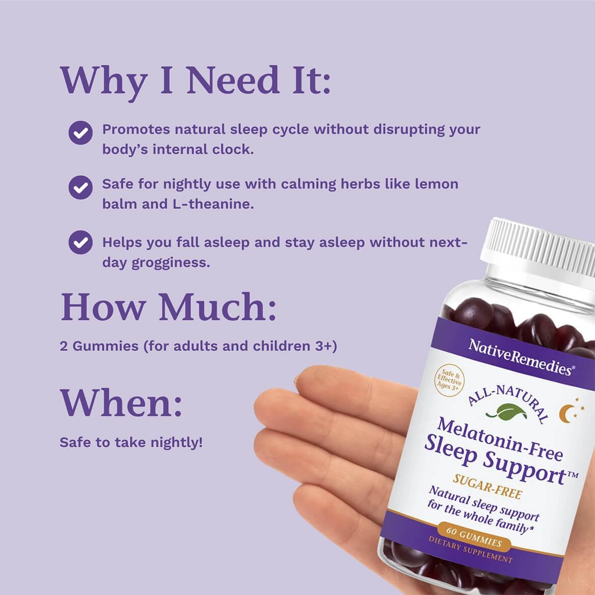 Native Remedies Melatonin-Free Sleep Gummies – Sugar-Free Herbal Formula with GABA, Magnesium, L-Theanine & Valerian – Sleep Aid Natural Support for Adults - 60 Calm Gummy Vitamins