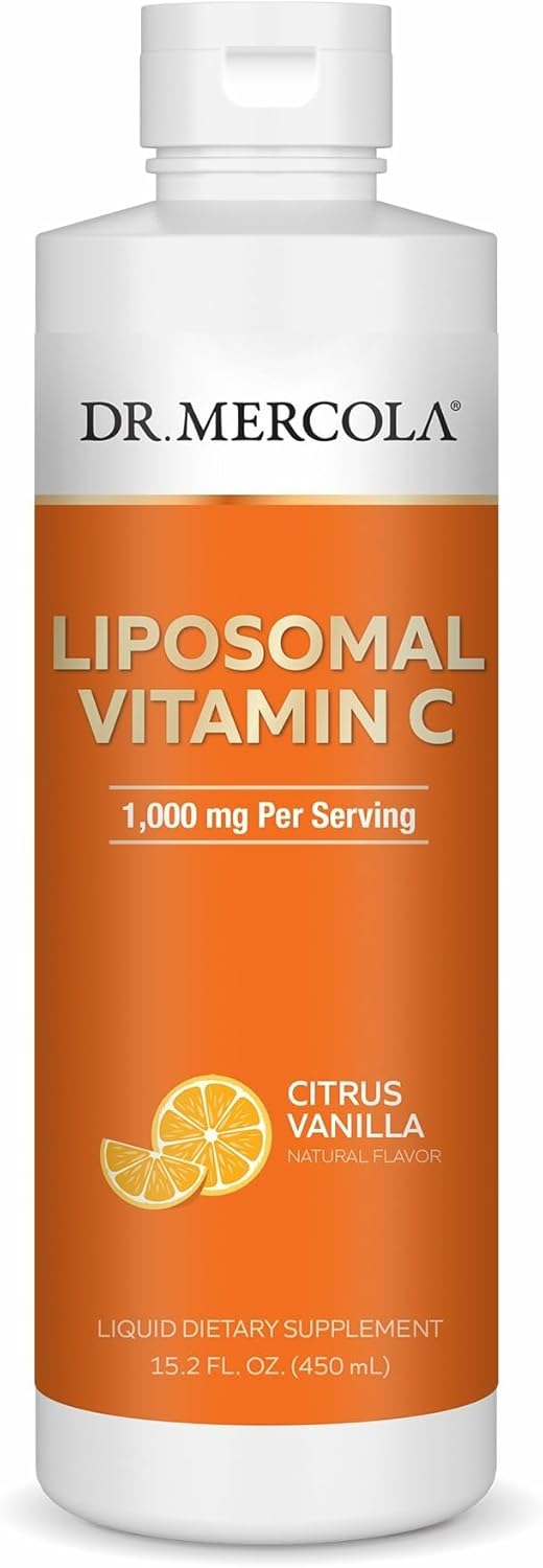 Dr. Mercola Liquid Liposomal Vitamin C - Antioxidant & Immune Support Supplement - Includes Vitamin E - GMO-Free, Gluten-Free & Soy-Free - Citrus Vanilla Flavor - 450 mL (30 Servings)