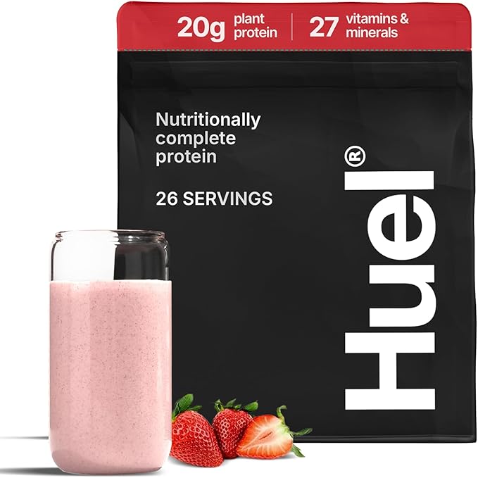 Huel Vegan Protein Powder | Strawberry | Complete Nutrition | 20g Protein Powder | 100% Plant-Based | 27 Vitamins & Minerals, Gluten Free, Non-GMO, Lactose Free | 26 Servings