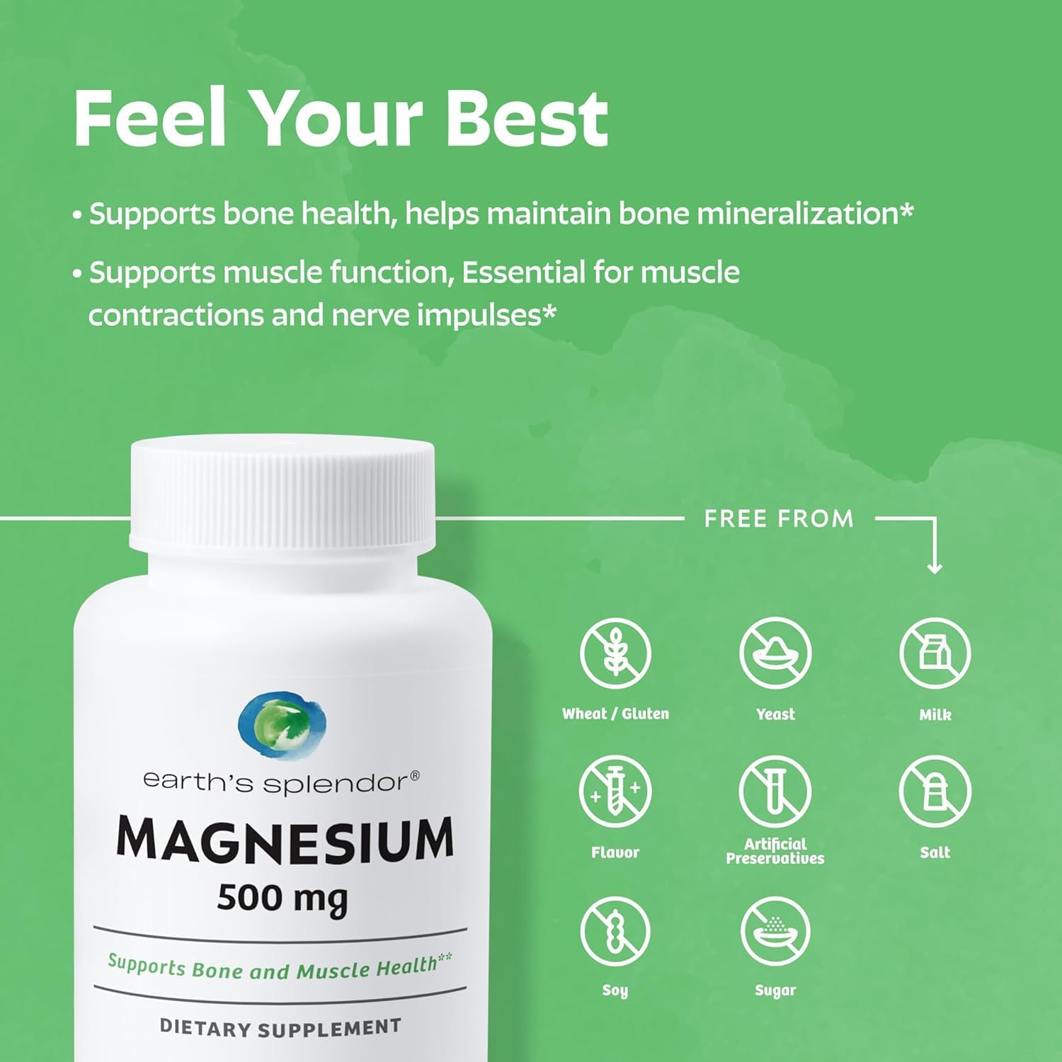 Earth's Splendor Energy + Muscle Support Energy Supplements: Vitamin B12 & Magensium, Gluten & Wheat Free, No Artificial Flavors & Preservative: Helps Metabolism, Bone & Muscle Health