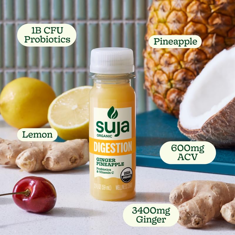 Suja Organic Digestion Shot with Ginger and Apple Cider Vinegar | Immunity Boost & Digestive Support | Functional Shots | Cold-Pressed Juice with Live Probiotics | Plant-Based & Gluten-Free