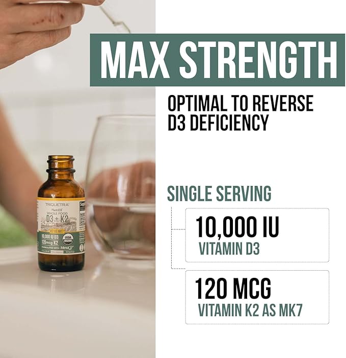 Organic Plant D3 K2 vitamin 10000 iu - All-Trans MK7 from MenaQ7 (120 mcg K2) - 100% Organic & Plant-Based Sublingual D3 Drops 10,000 iu (Cholecalciferol), 100% Vegan - Supports Immunity, Bone, Brain