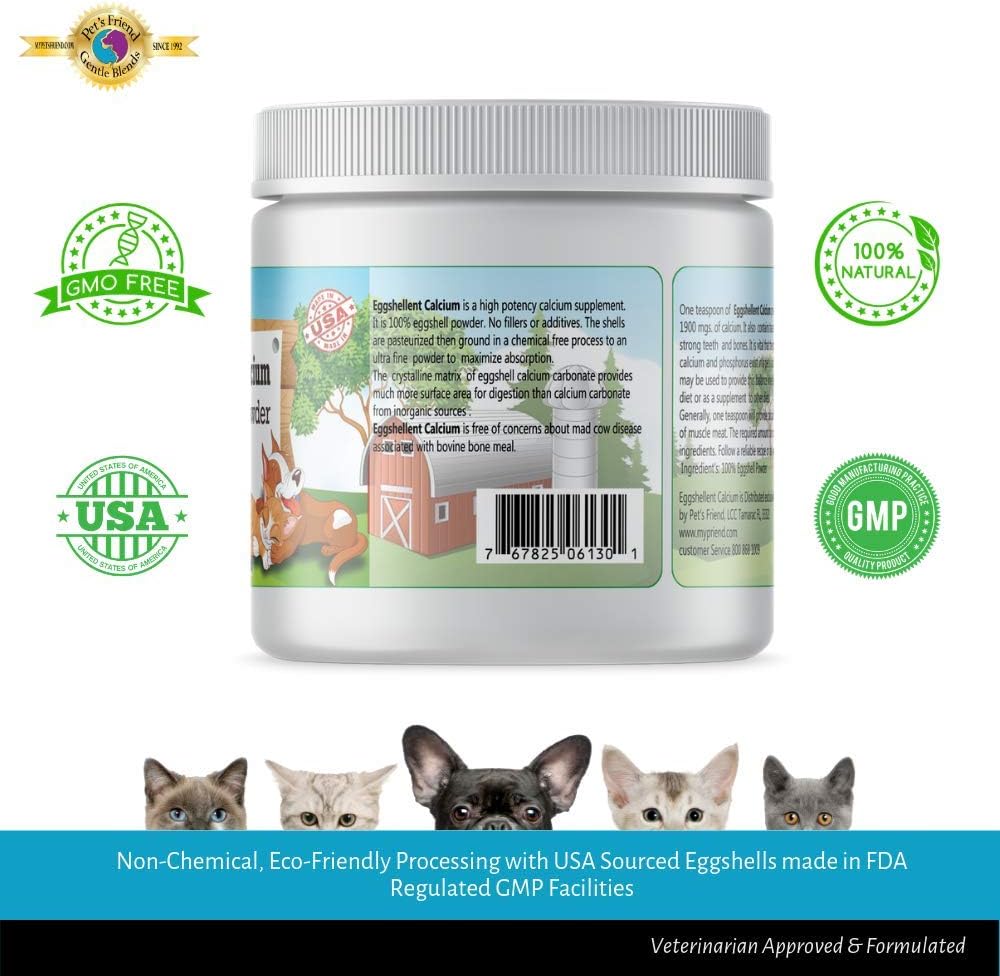 Calcium for Dogs and Cats - Fine Eggshell Powder - Strong Hip & Joint Supplement for Dogs and Cats- Dietary Supplement - No Additives - Pet's Friend Eggshellent Calcium 16oz