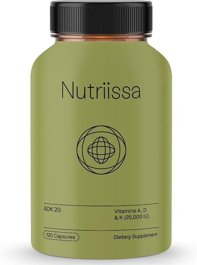 Nutriissa ADK 20 - Immune & Bone Health Support with Vitamins A, D & K (25,000 IU) - 4-Month Supply - EPEB Certified for Purity & Potency - 120 Vegan Capsules