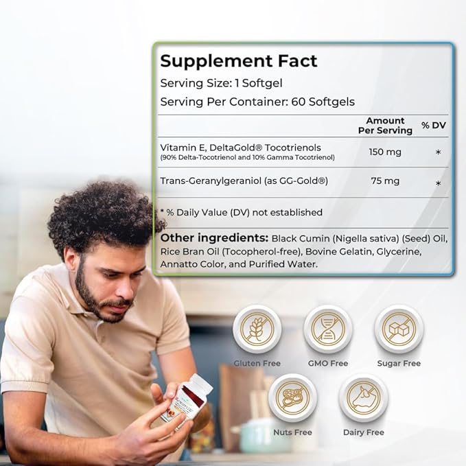 WELLNESS EXTRACT Eannatto 150mg Vitamin E Tocotrienols Supplement with GG - Healthy Aging 60 softgels.