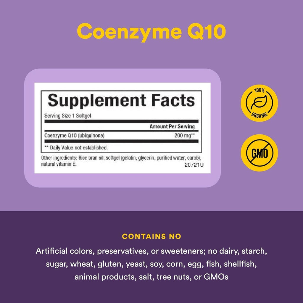 Natural Factors Coenzyme Q10 200 mg, Natural Coenzyme Q10 Supplement for Energy, Heart and Cognitive Support, 60 Softgels