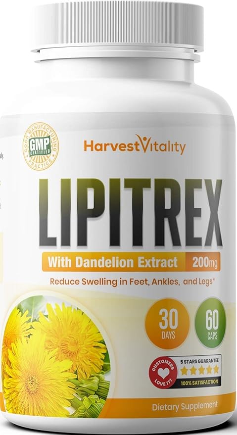 Lipitrex Natural Diuretic Water Pills with Dandelion – Herbal Support for Water-Balance; for Shoppers Searching for Diuretics for Water Retention in Legs, Feet, and Ankles